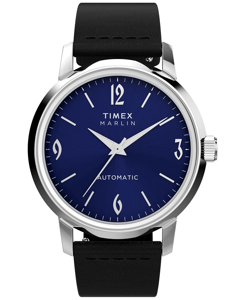 Timex Men's Mechanical Automatic Black Leather Watch, 40mm