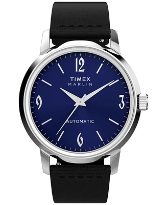 Timex Men's Mechanical Automatic Black Leather Watch, 40mm