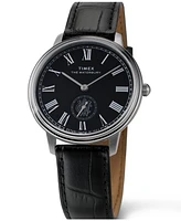 Timex Men's Quartz Analog Black Leather Watch, 39mm