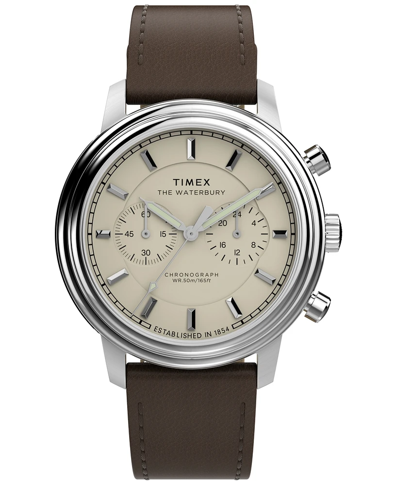Timex Men's Chronograph Brown Leather Watch, 41mm