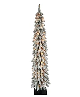 Puleo 6FT Pre-Lit Flocked Alpine Pencil Artificial Christmas Tree