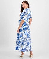 Tinsel Petite Floral-Print Belted Tiered Shirtdress