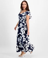 Tinsel Petite Floral-Print Flutter-Sleeve Tiered Maxi Dress