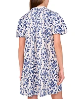 Msk Petite Cotton Floral Puff-Sleeve Shift Dress