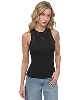 Dkny Jeans Petite Rhinestone-Trim Ribbed Tank Top