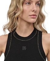 Dkny Jeans Petite Rhinestone-Trim Ribbed Tank Top
