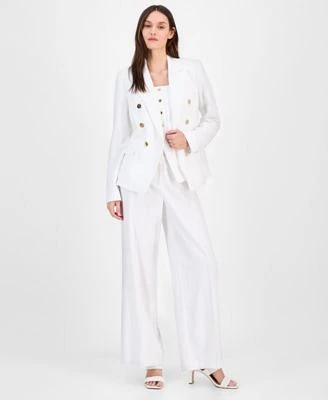 Tahari Asl Womens Linen Blend Double Breasted Blazer Button Front Vest Tank Wide Leg Pants
