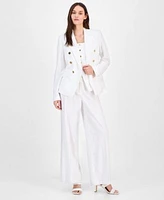 Tahari Asl Womens Linen Blend Double Breasted Blazer Button Front Vest Tank Wide Leg Pants