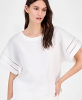 Anne Klein Women's Linen Blend Drop-Shoulder Button-Back Blouse