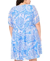Msk Plus Printed Tie-Neck Puff-Sleeve Dress