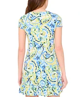 Msk Petite Paisley-Print Short-Sleeve Shift Dress