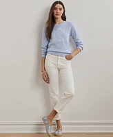 Lauren Ralph Petite Floral-Logo Combed Cotton Sweater