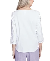 Alfred Dunner Petite Crystal Springs Embroidered Flower Crew Neck Top
