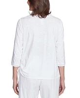 Alfred Dunner Petite Rise & Shine Embroidered Pineapple Top