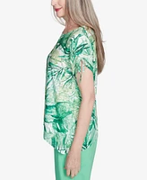 Alfred Dunner Petite Rise & Shine Monotone Tropical Leaf Top