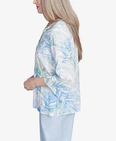 Alfred Dunner Petite St. Thomas Tropical Embroidered Button Front Top