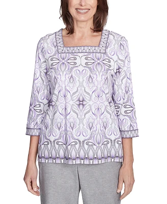 Alfred Dunner Petite Crystal Springs Border Medallion Kaleidoscope Top