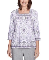 Alfred Dunner Petite Crystal Springs Border Medallion Kaleidoscope Top