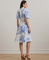 Lauren Ralph Petite Paisley Tie-Front Linen Shirtdress