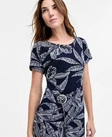 Robbie Bee Women's Printed Round-Neck Faux-Wrap Dress