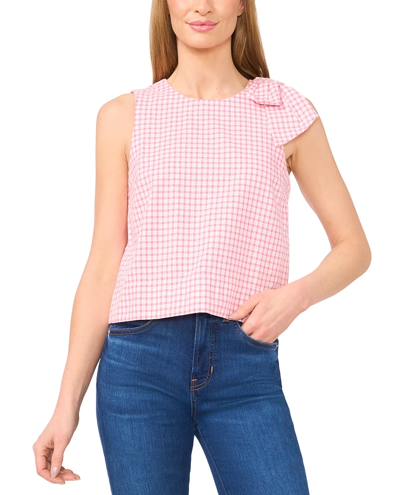 CeCe Women's Gingham Bow-Shoulder Sleeveless Top