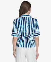 Halston Women's Striped Collared Button-Front Shirt