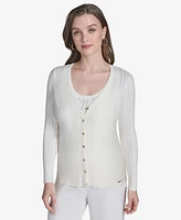 Halston Women's Ribbed Knit Button-Front Cardigan