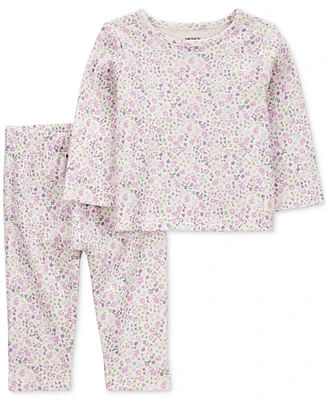 Carter's Baby Girls Cotton Floral-Print Long-Sleeve T-Shirt & Pants, 2 Piece Set