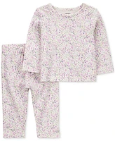 Carter's Baby Girls Cotton Floral-Print Long-Sleeve T-Shirt & Pants, 2 Piece Set