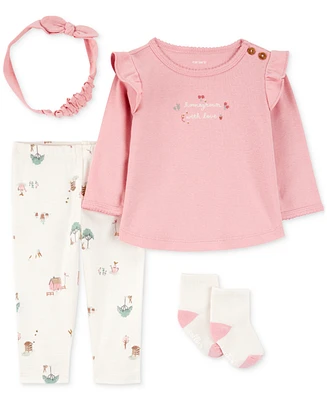 Carter's Baby Girls Barn-Print Pants, Top, Headwrap & Socks, 4 Piece Set