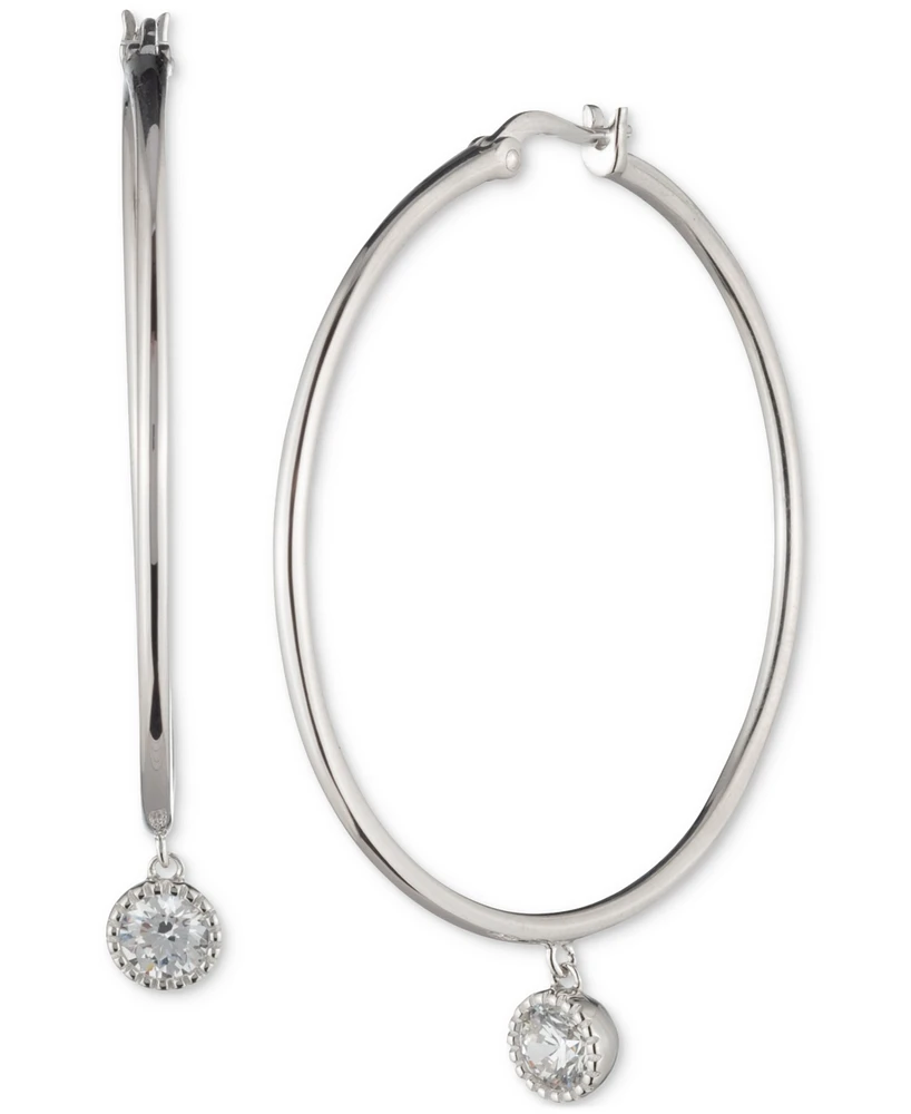 Lauren Ralph Lauren Sterling Silver Cubic Zirconia Charm Hoop Earrings