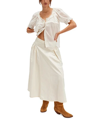 Free People Women's Katia Cotton Side-Ruched Maxi Skirt