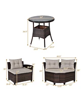 Gymax 4PCS Rattan Outdoor Patio Furniture Set Sectional Sofa Table w/ Cushions