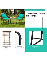 Gymax 3 Piece Patio Conversation Furniture Set Outdoor Bistro Set w/ Cushions