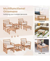 Gymax 5 Pcs Rattan Outdoor Patio Conversation Set w/ Coffee Table & Ottomans