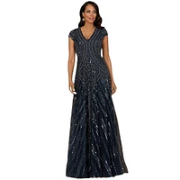 Lara Women's Cap Sleeve Beaded A-Line Gown