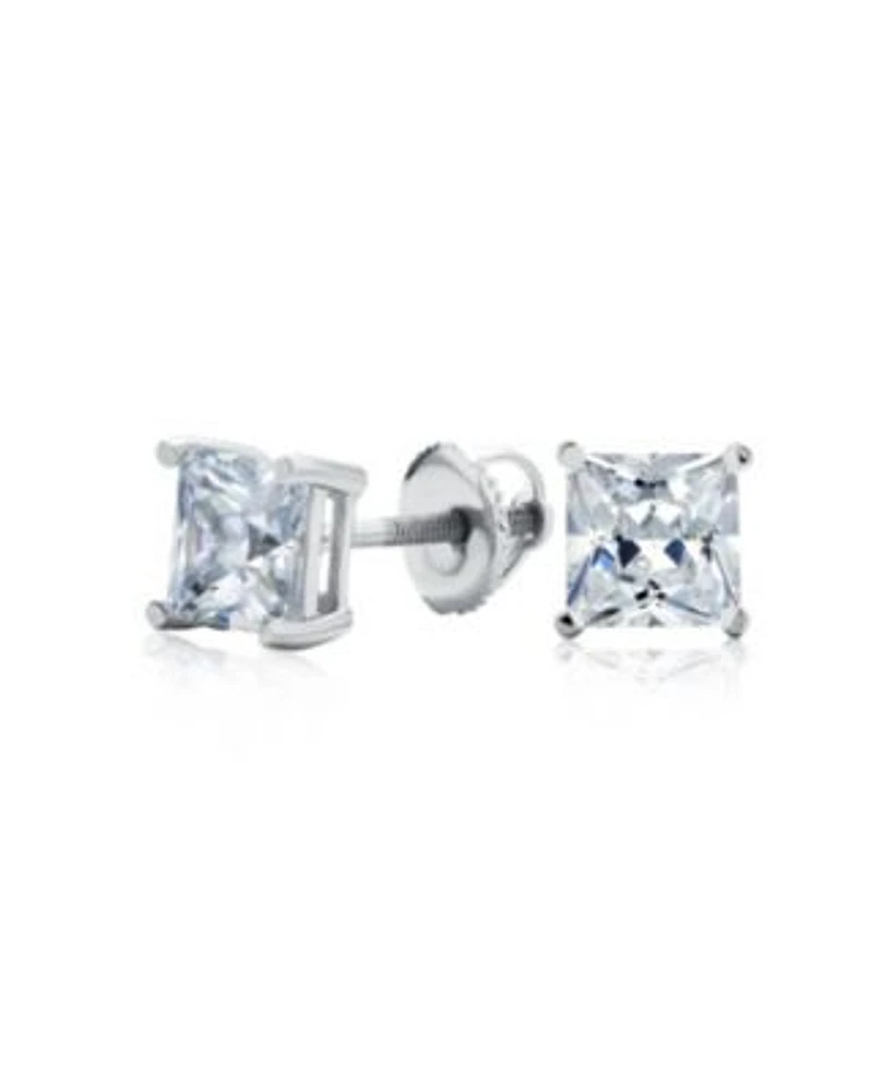Bling Jewelry Classic Cubic Zirconia Square Cz Solitaire Stud Earrings Security Screw Back .925 Sterling Silver
