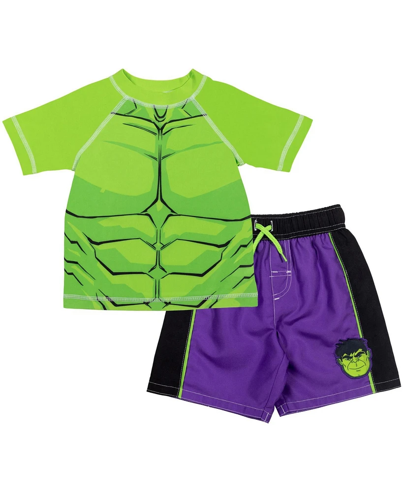 Avengers Boys Marvel The Hulk Pullover Rash Guard and Swim Trunks Outfit Set