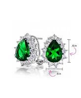 Bling Jewelry Classic Cocktail 2.5CT Cz Halo Pear Shaped Teardrop Stud Earrings Omega Back Silver Plated