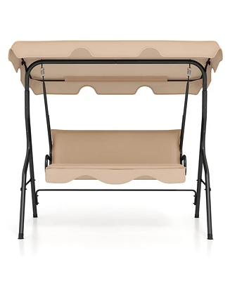 3 Seat Outdoor Patio Canopy Swing with Cushioned Steel Frame