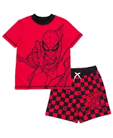 Spider-Man Boys Marvel Upf 50+ Rash Guard and Swim Trunks Outfit Set