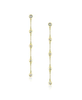 Bling Jewelry Classic Minimalist Cz Threader Dangle Chandelier Earrings 14K Gold Plated Silver