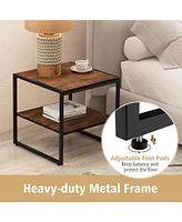 2 Pieces Industrial 2-Tier Side Table Set with Open Shelf