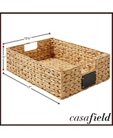 Casafield (Set of 4) Water Hyacinth 12-1/2"x17"x5" Pantry Baskets w/ Chalkboard Labels and Marker -Natural, Woven Storage Bins for Kitchen Shelves