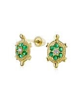 Bling Jewelry Petite Nautical Pave Cz Green Tortoise 14K Gold Stud Earrings with Secure Back