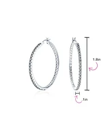 Bling Jewelry Pink White Black Cubic Zirconia Pave Cz Thin Inside Out Large Big Hoop Earrings Silver Rose Gold Plated 1.75 Inch Diameter