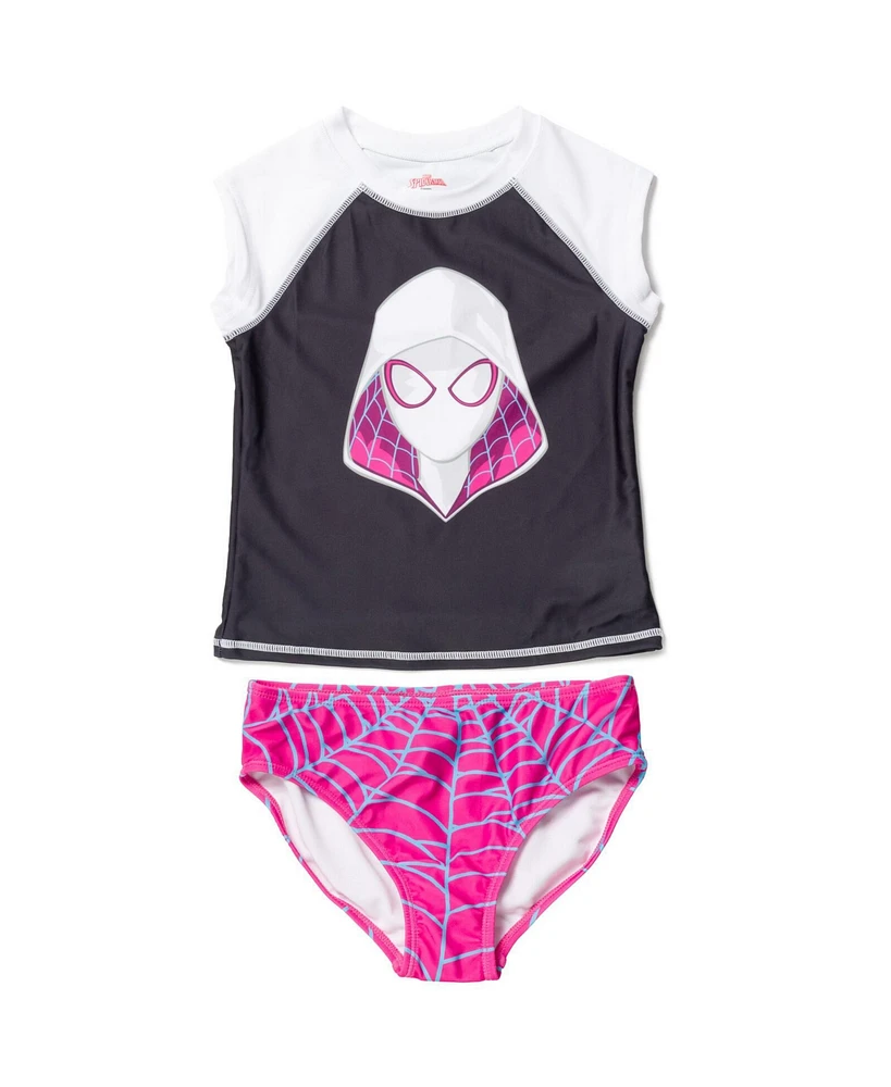 Spider-Man Toddler Girls Marvel Spider-Gwen Upf 50+ Rash Guard & Bikini Bottom Swimsuit Set to