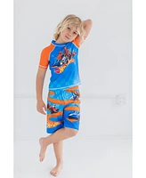 Hot Wheels Boys Upf 50+ Pullover Rash Guard and Swim Trunks Outfit Set to