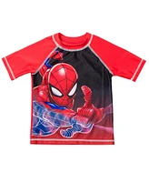 Spider-Man Boys Marvel Pullover Rash Guard and Swim Trunks to
