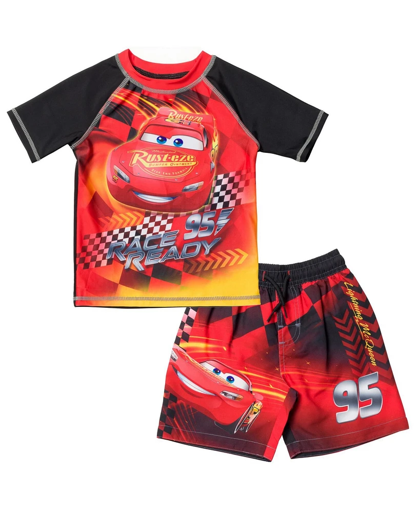 Cars Toddler Boys Disney Pixar Lightning McQueen Rash Guard and Swim Trunks Outfit Set